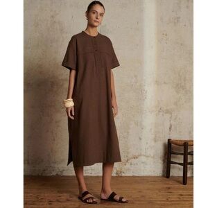 Soeur Brown Ulanni Short Sleeve Linen Cotton Midi Dress Size Medium
